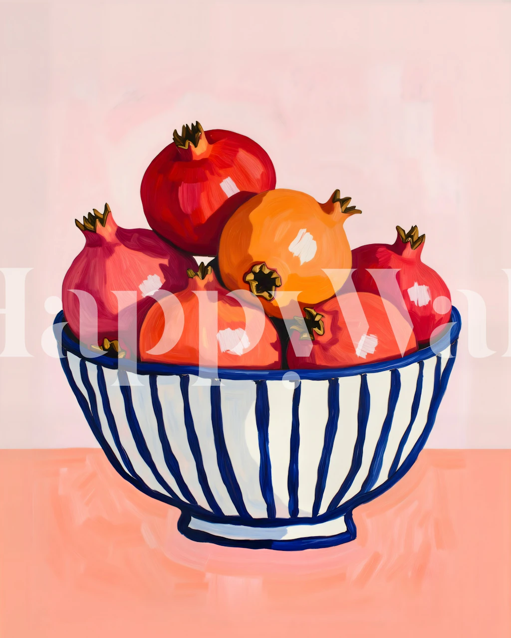 Fruit bowl arrangement with red and orange pomegranates on a pastel background wallpaper