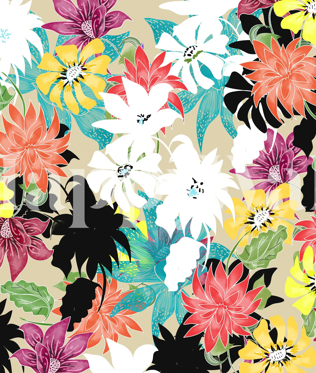 Kukkakuosi Dalia tapetti huoneessa