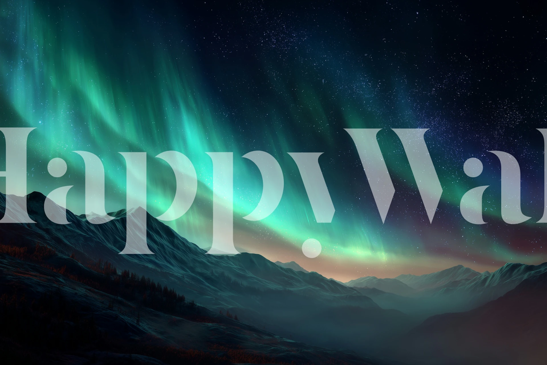 Northern Lights over mountains and trees with starry night sky wallpaper