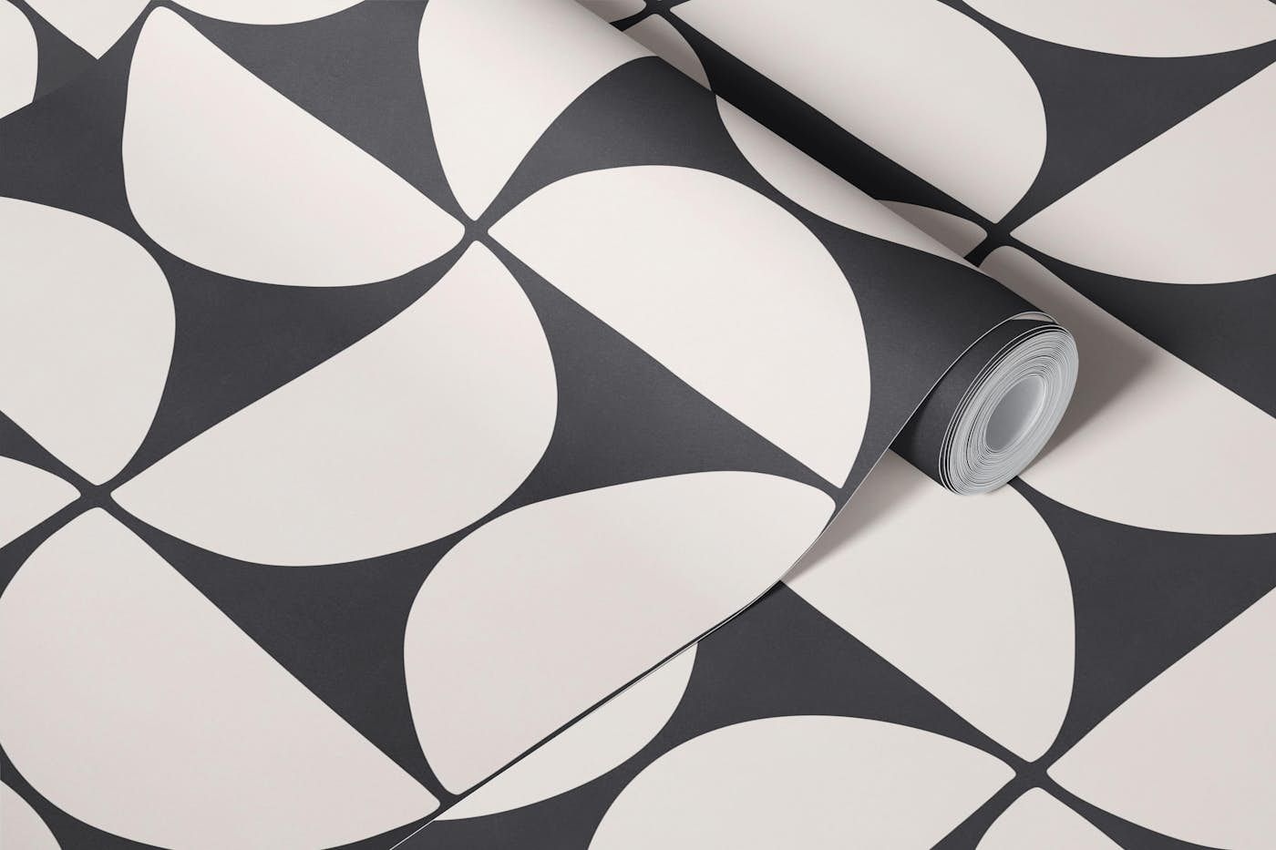 Retro Bauhaus Geometric - Bold Black & White wallpaper roll