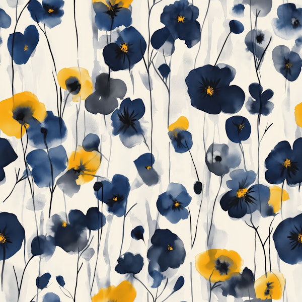 Midnight Blue and Golden Floral Pattern