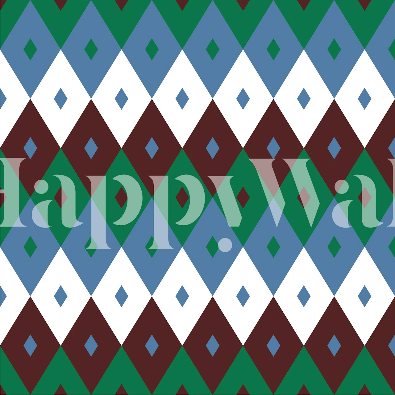 Colorful argyle diamond pattern in green, blue, white, and burgundy wallpaper