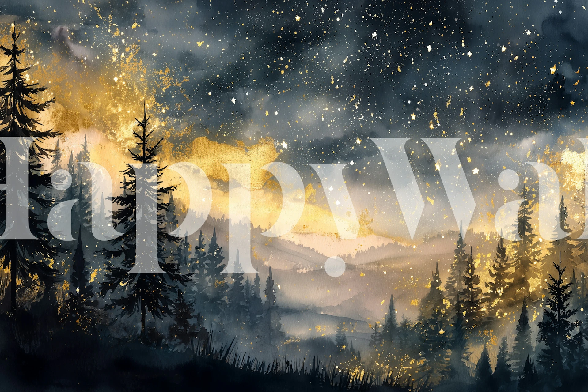 Papel tapiz Starry Forest Dreamscape en una habitación