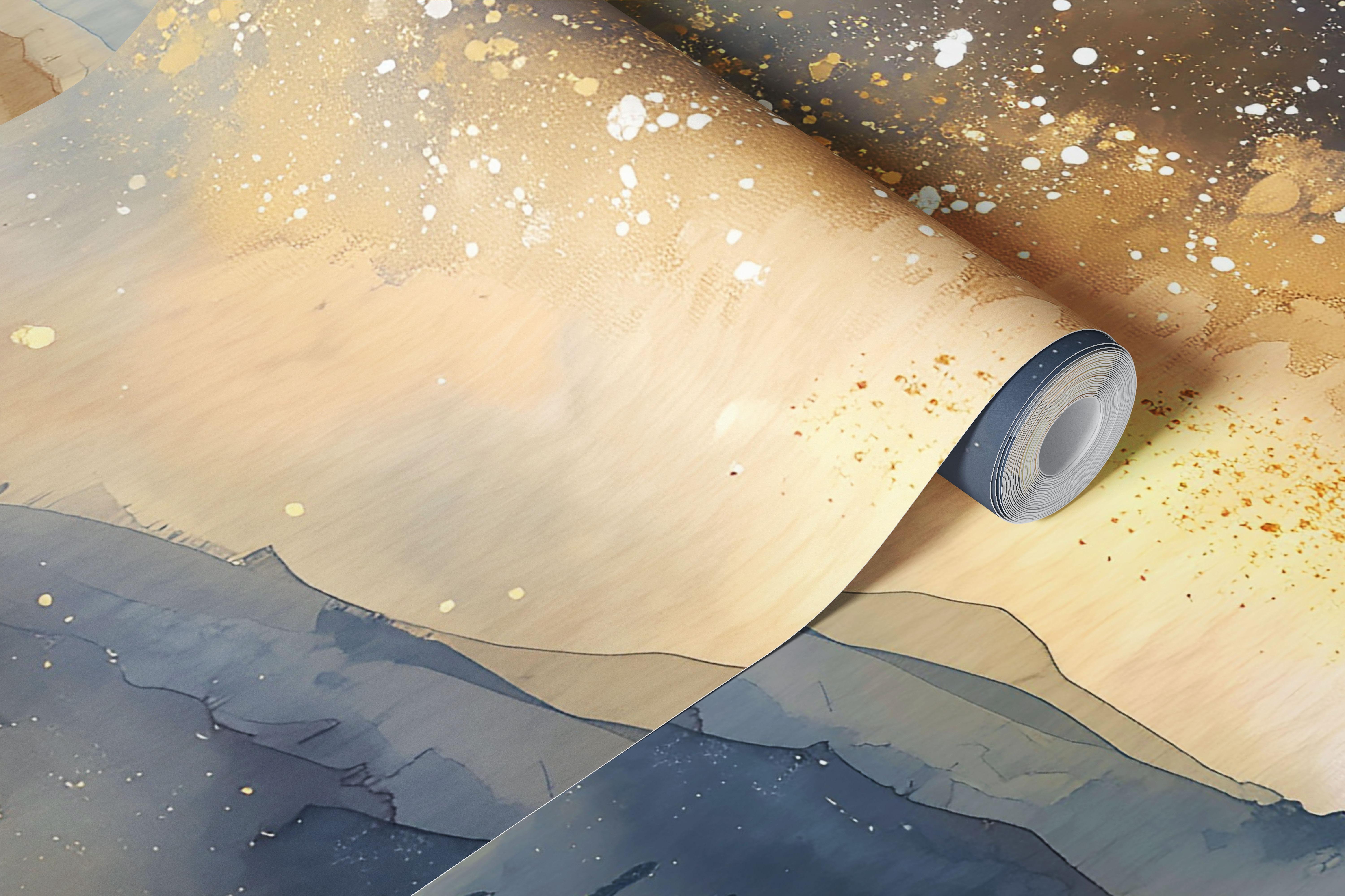 Forest silhouette against a starry gold and blue night sky wallpaper