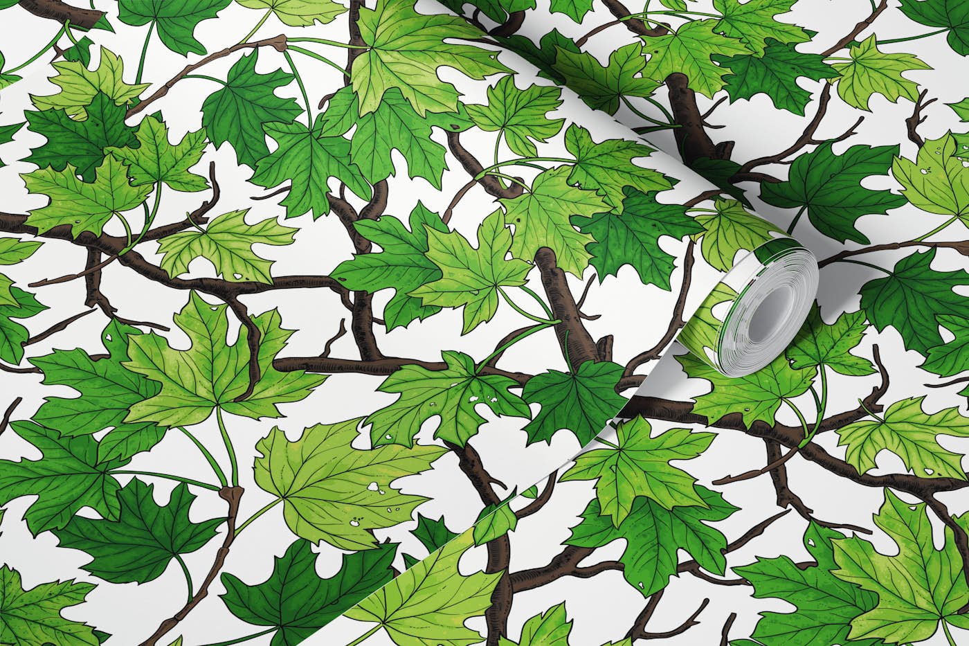 Maple leaves on black wallpaper roll