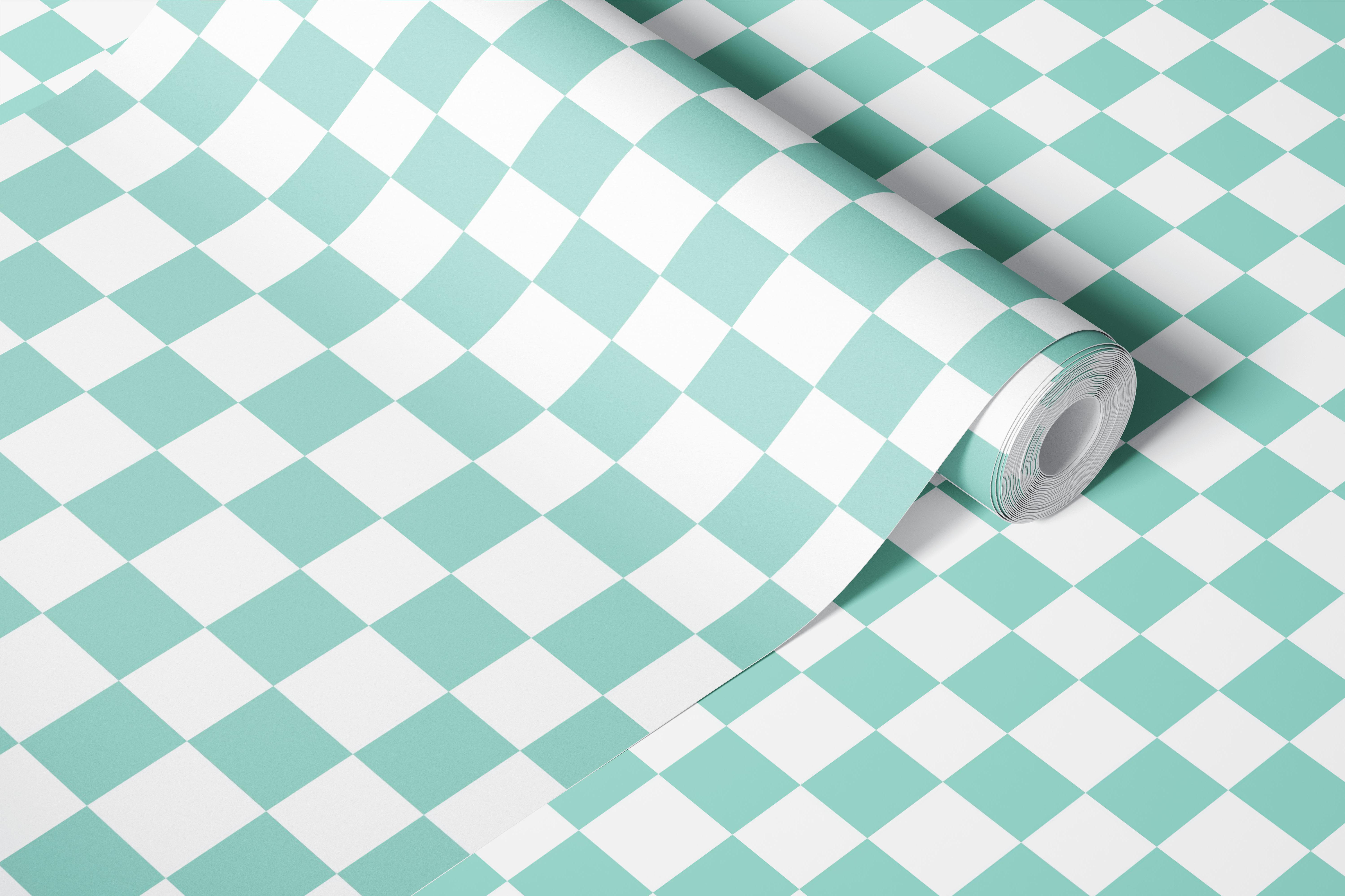 Teal and white checkered pattern wallpaper