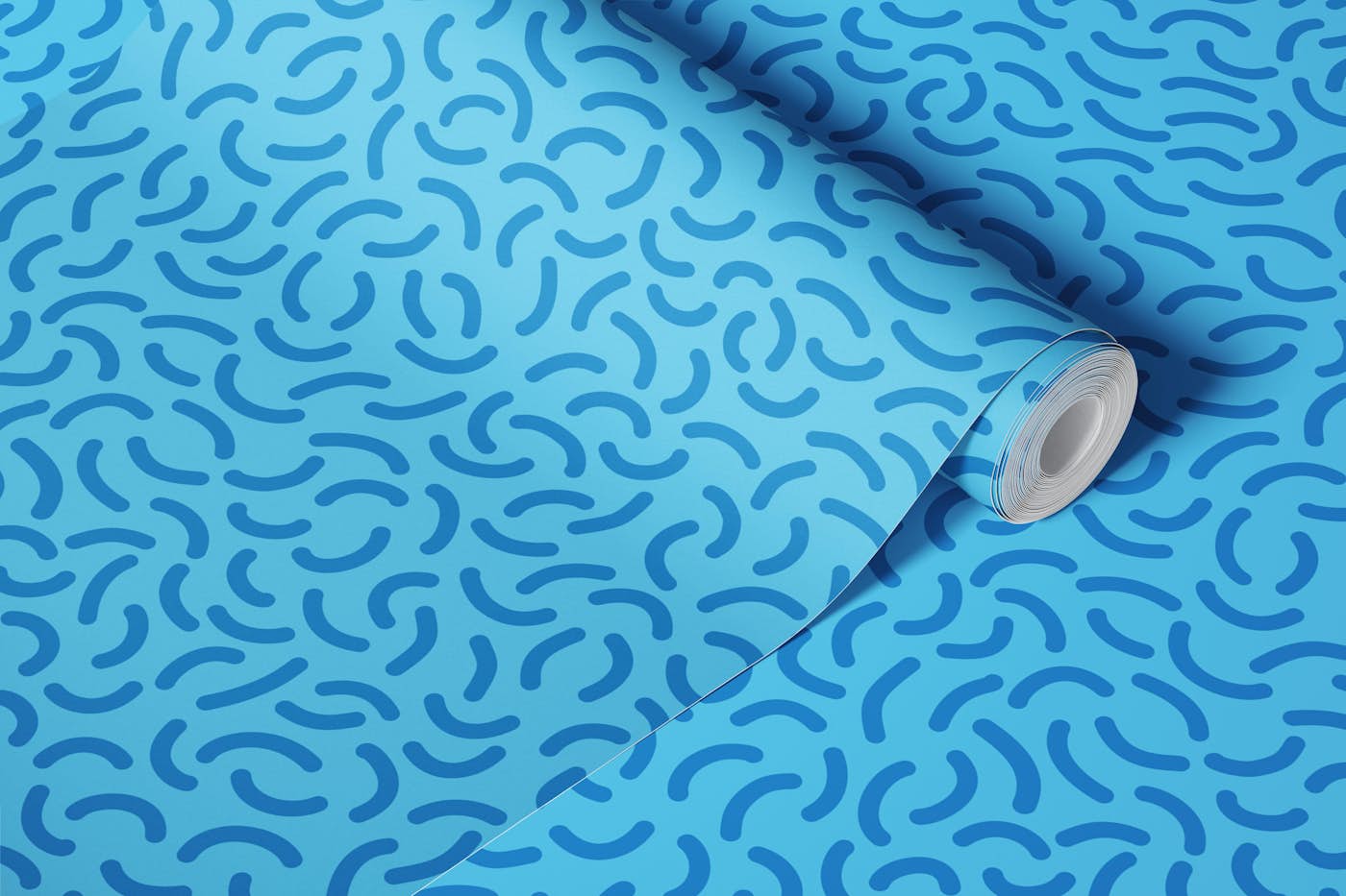 Pom Pom Strings - abstract blue - medium wallpaper roll