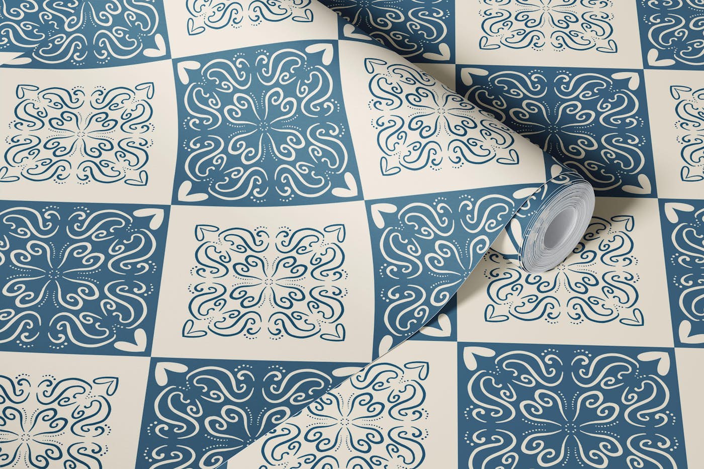 Artisan Blue Flourish wallpaper roll