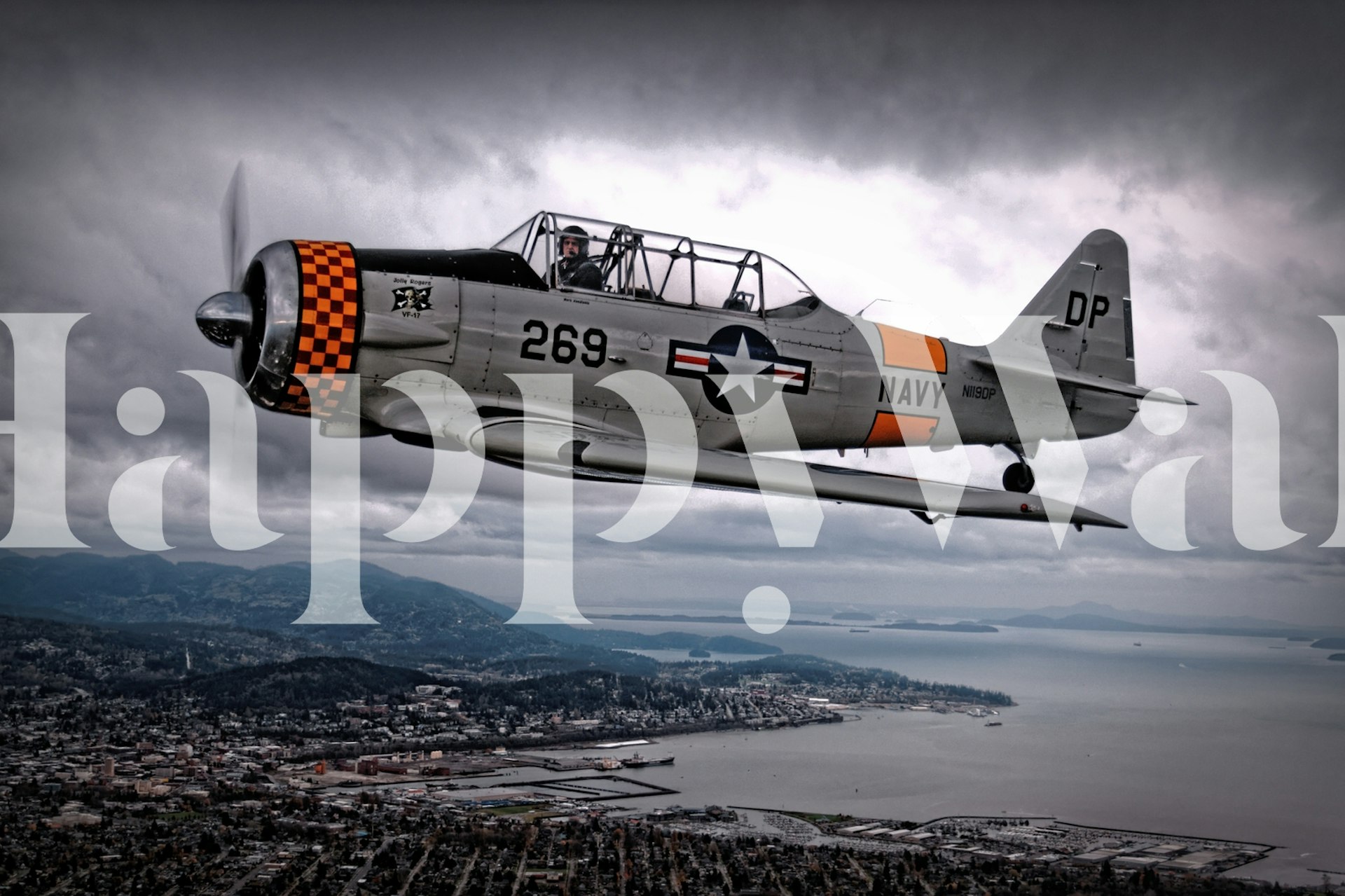 Vintage aircraft wallpaper in gray and orange, retro style