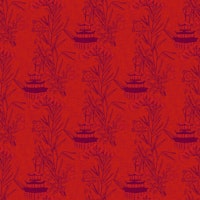 Red Asian Toile - Bamboo and Pagoda ταπετσαρία