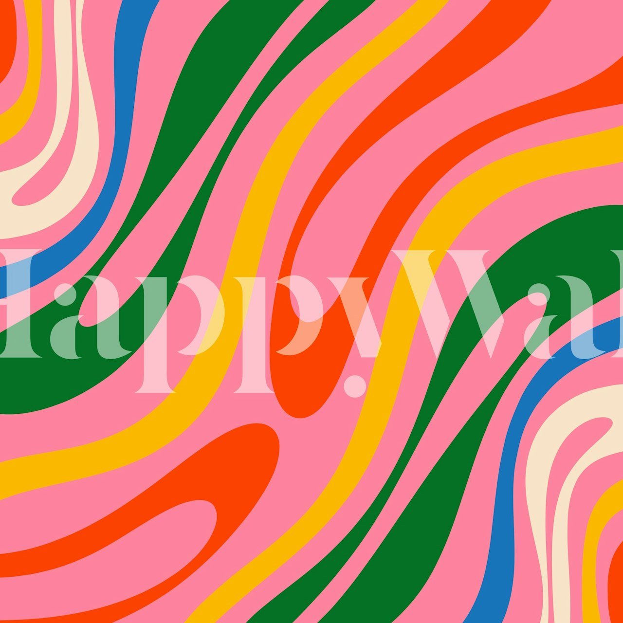Colorful abstract wavy loops in pink, green, yellow, and red wallpaper