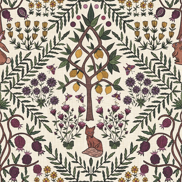 Fox in the Lemon Garden - Plum - Small
