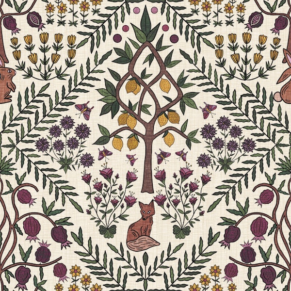 Fox in the Lemon Garden - Plum - Small