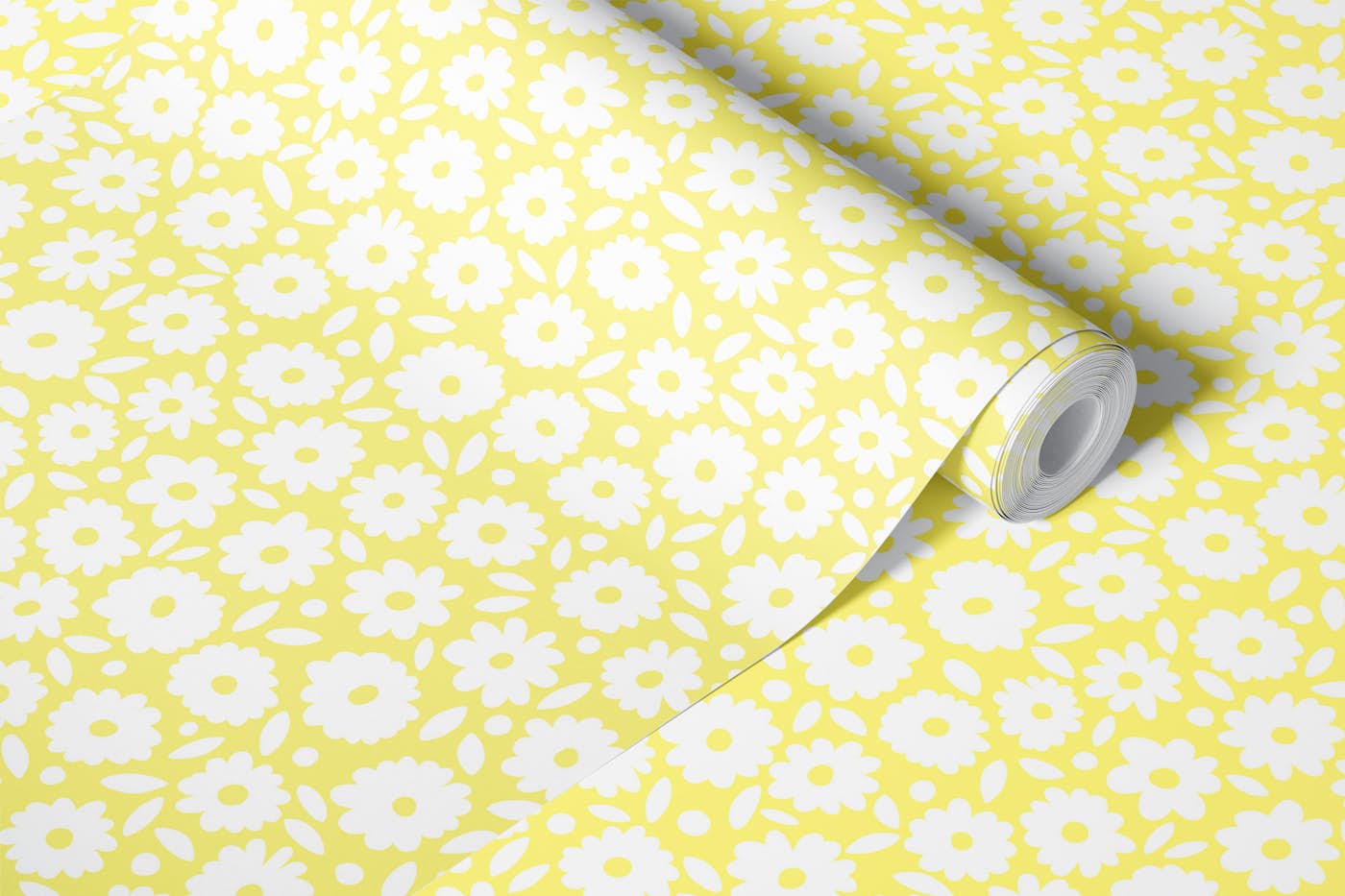 Ditsy Daisy - Pastel Butter Yellow wallpaper roll