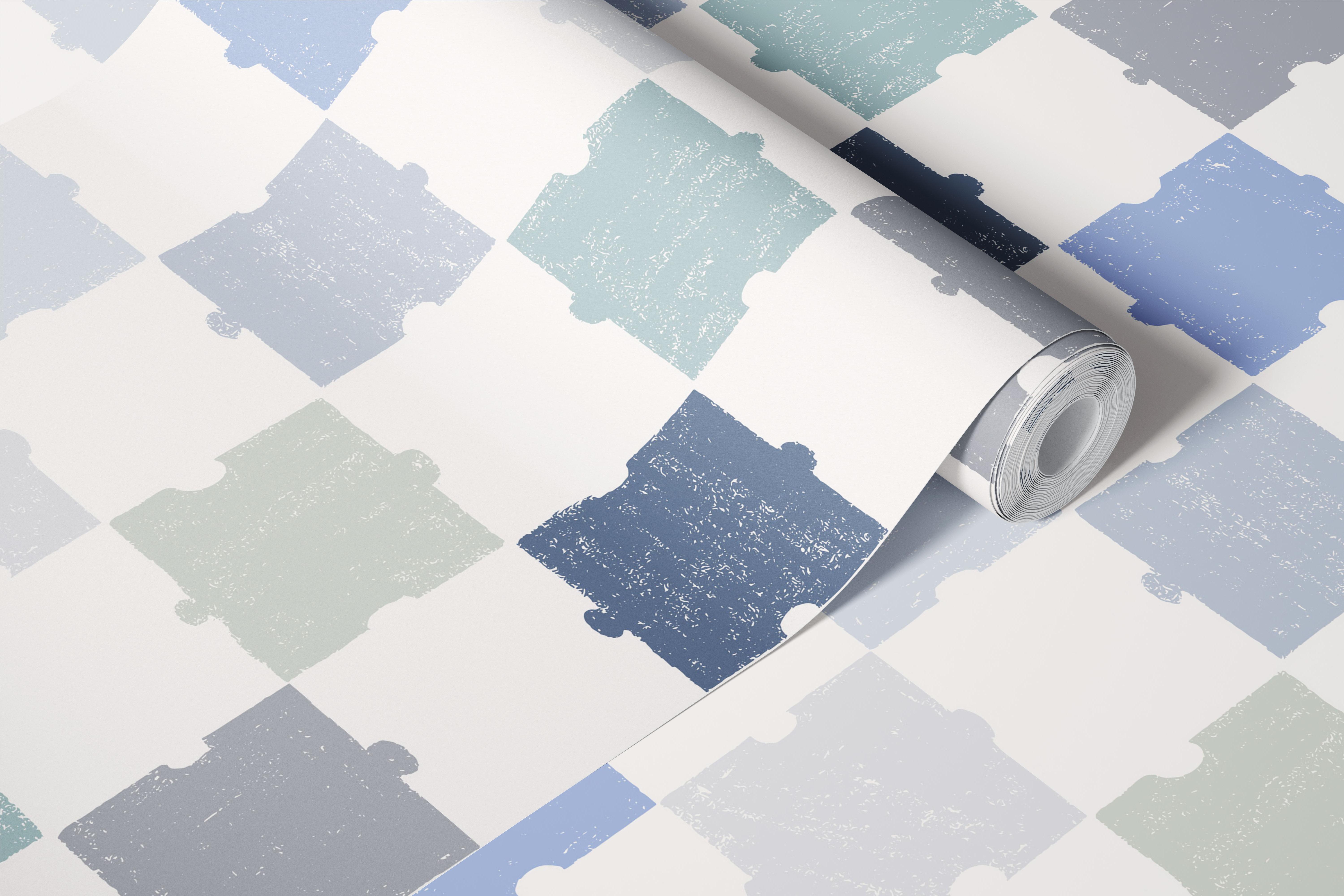 Blue puzzle pieces Tapete in einem Raum