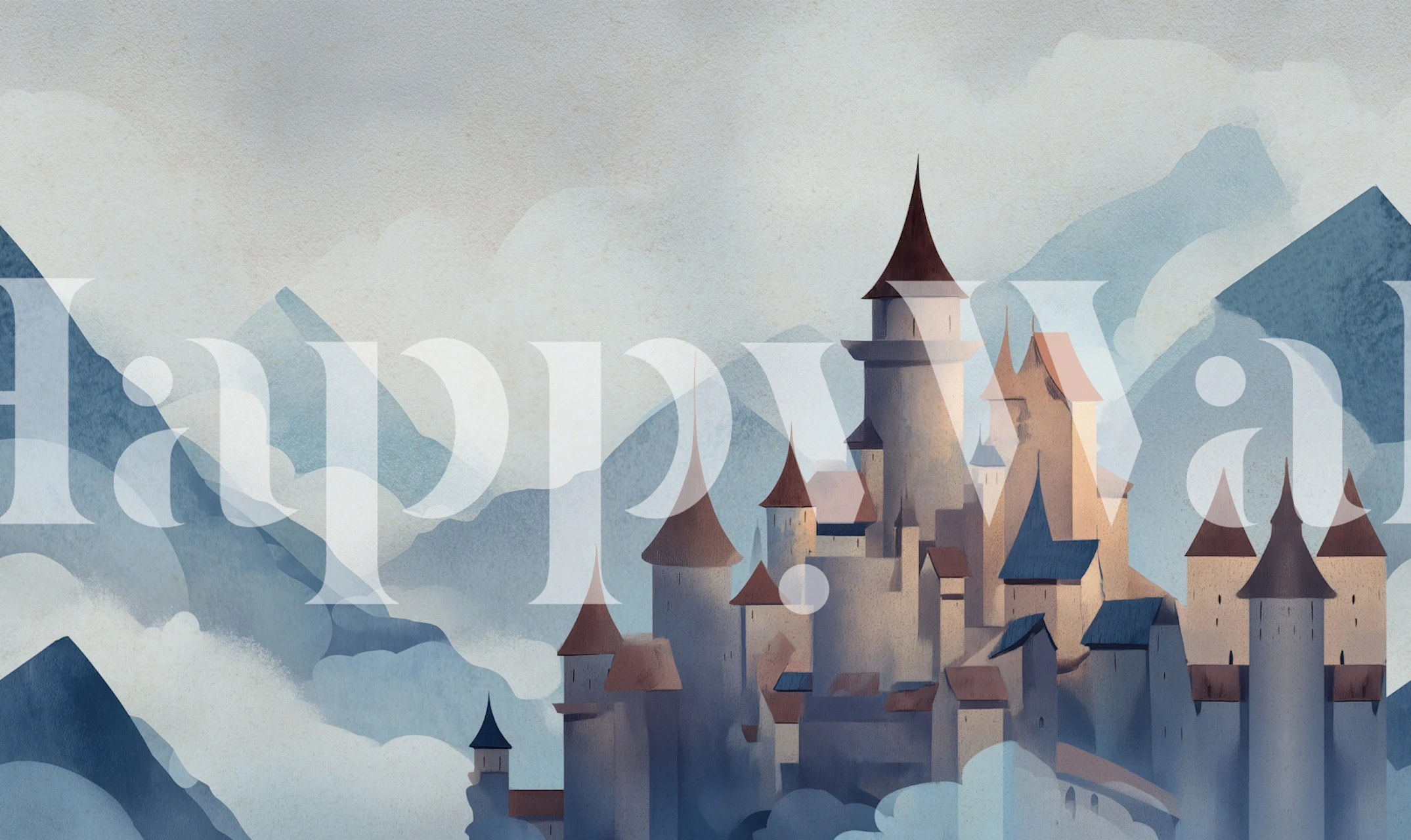 Whimsical dreamy mountain castle tapetti huoneessa