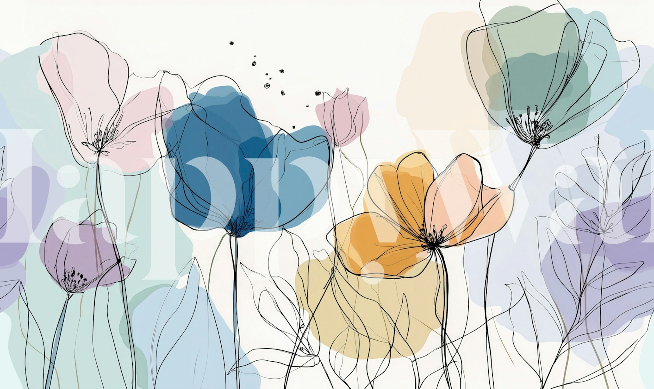 Papel pintado Elegant Watercolor Meadow Flowers