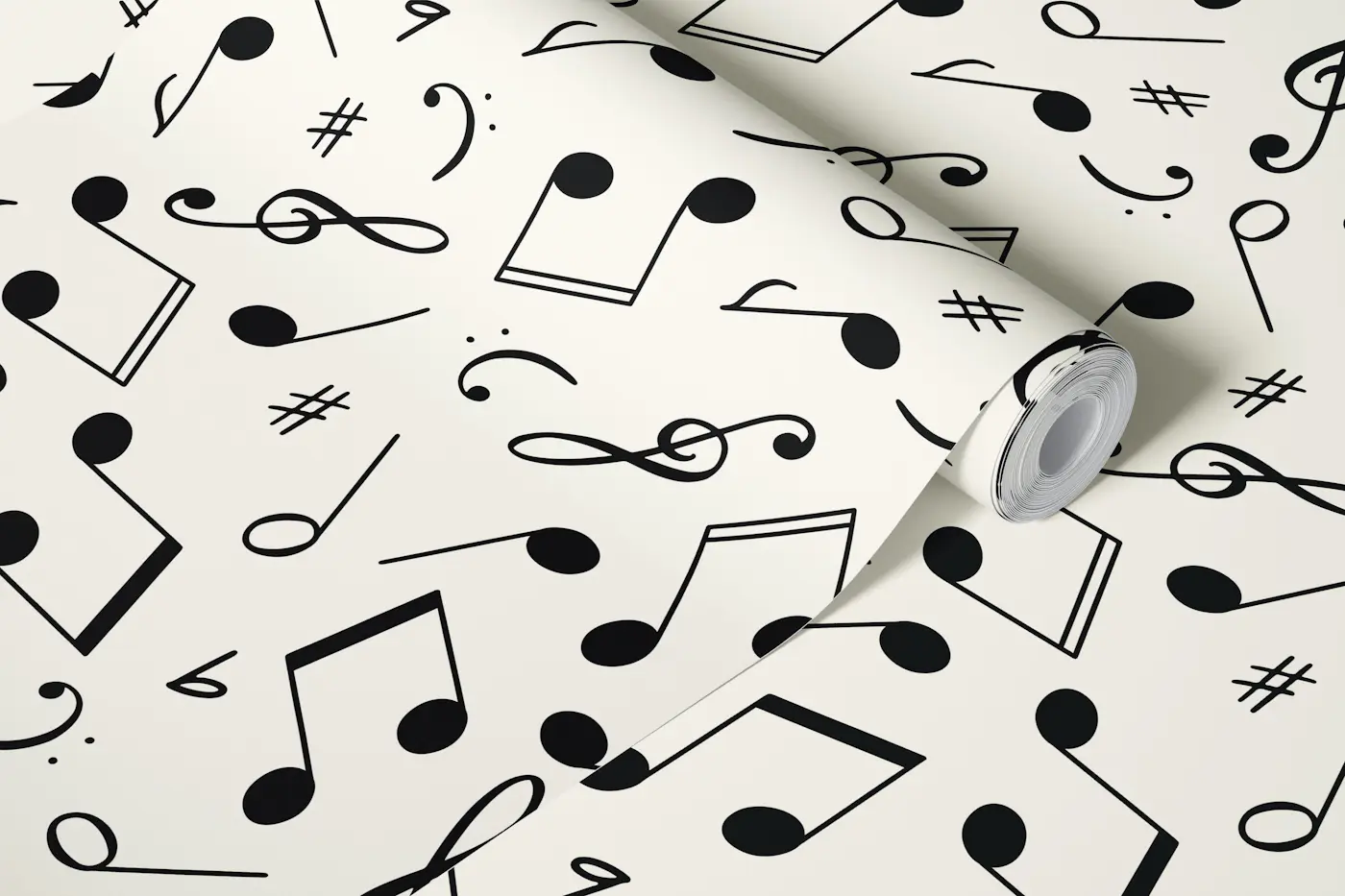 Classic musical notes black and cream wallpaper roll