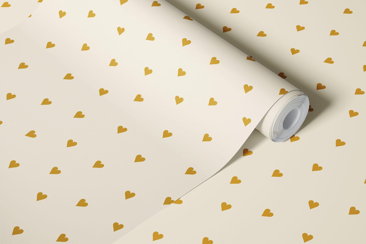 Pretty little hearts - gold on cream - S wallpaper roll