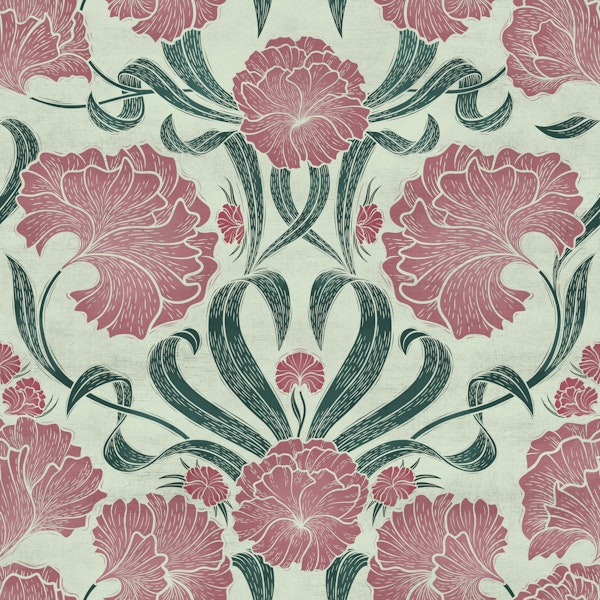 Block Print Antique Botanical - Blush on sage