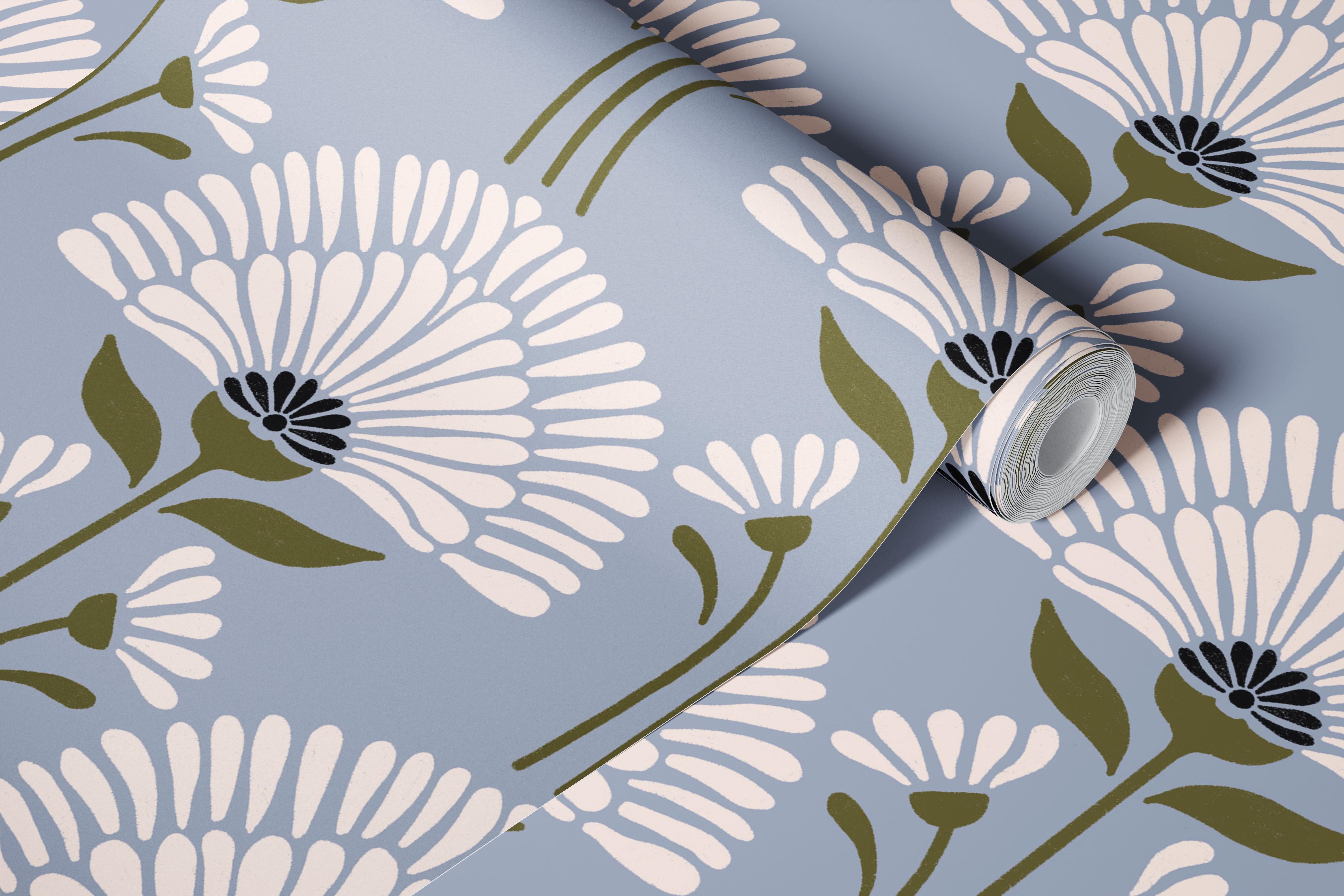 Maddox - blue floral wallpaper in a room