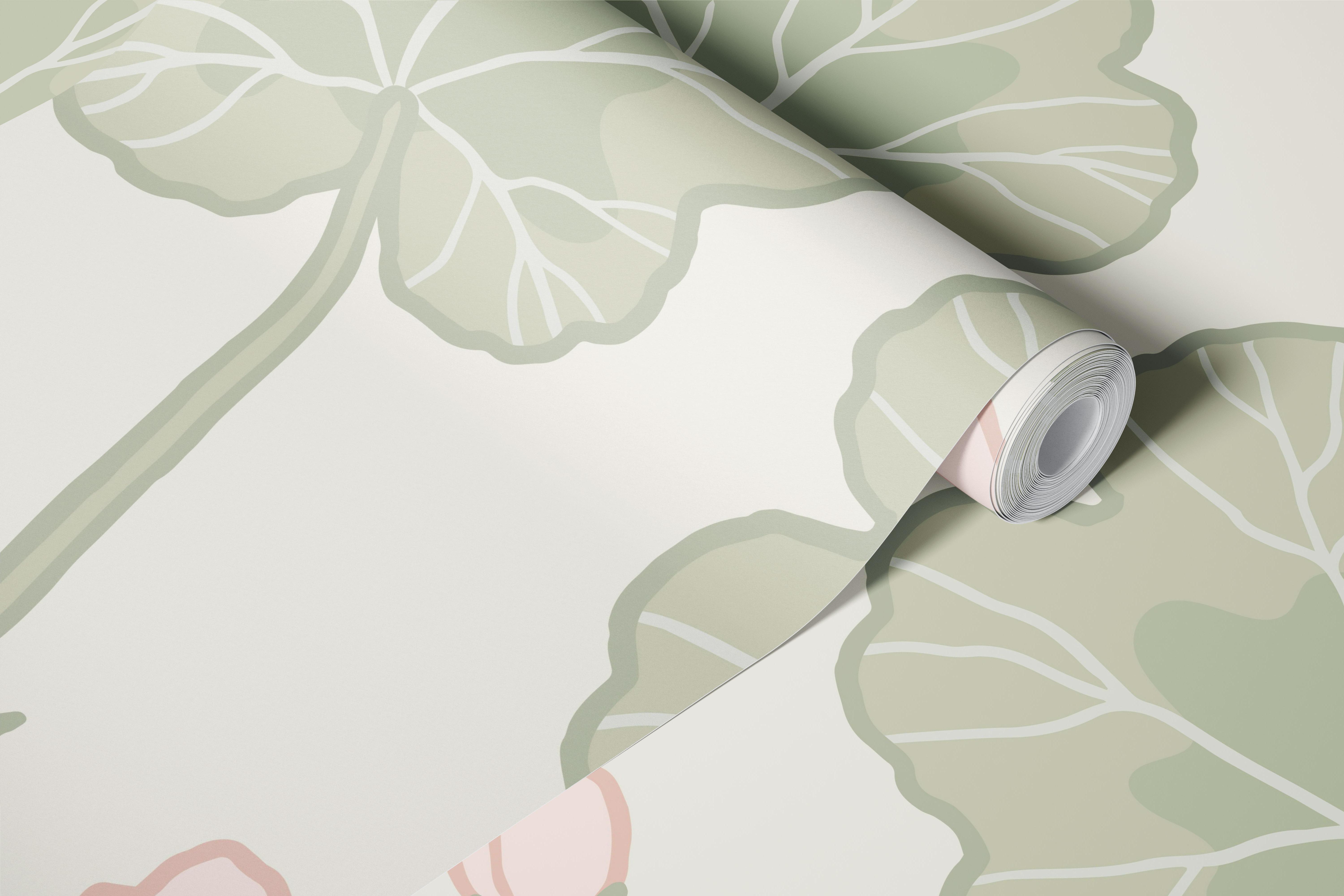 Floral pattern with pink flowers and green leaves wallpaper