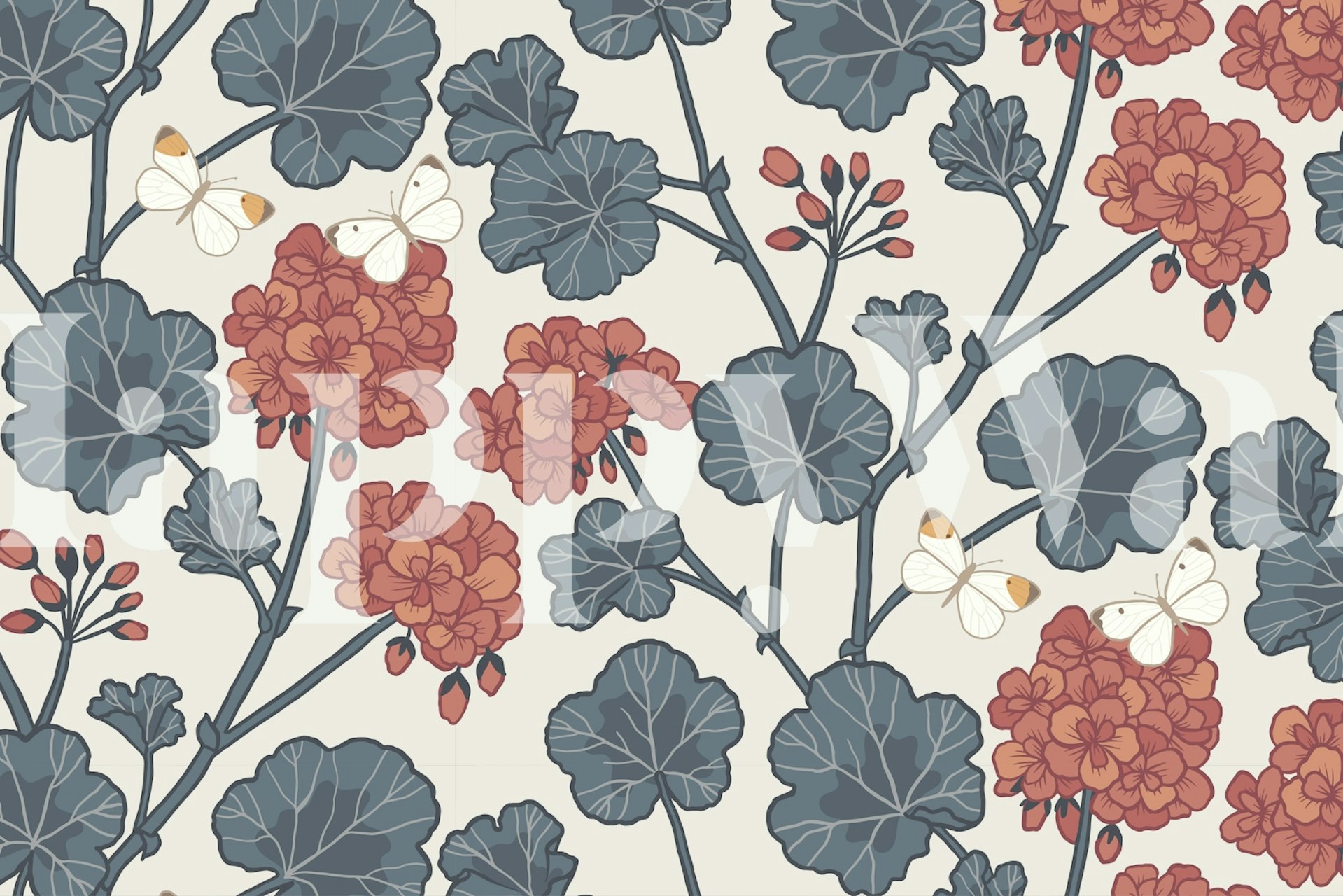 Floral Jenni Blue Red wallpaper in a room