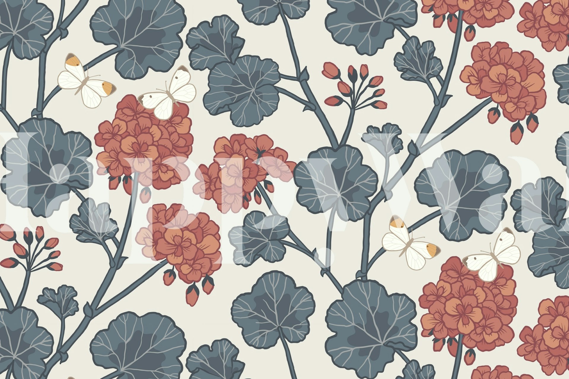 Φλοράλ Jenni Blue Red ταπετσαρία σε ένα δωμάτιο