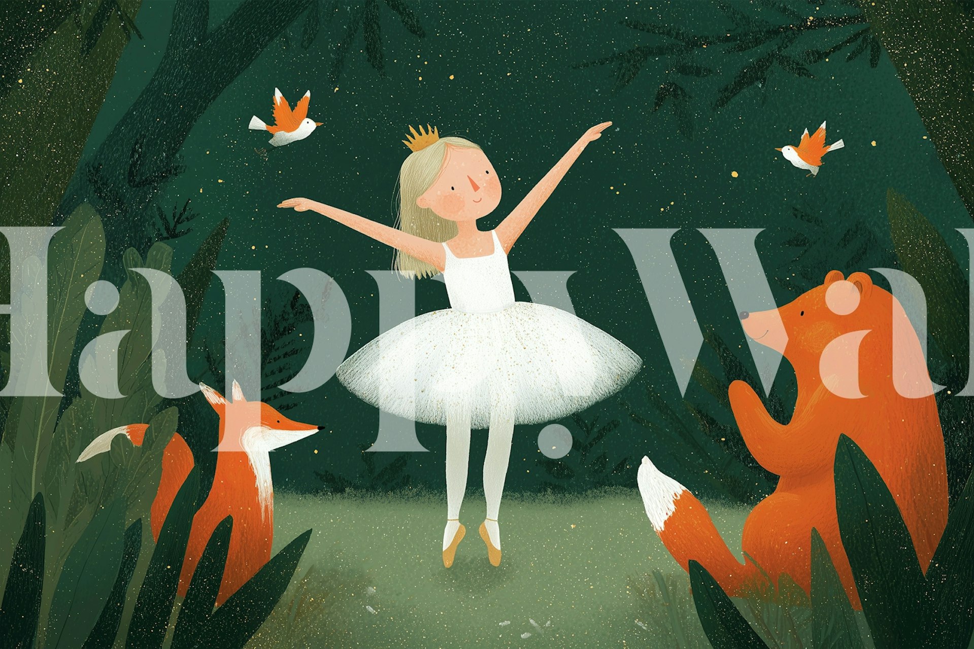 Enchanting forest ballet wallpaper in a room