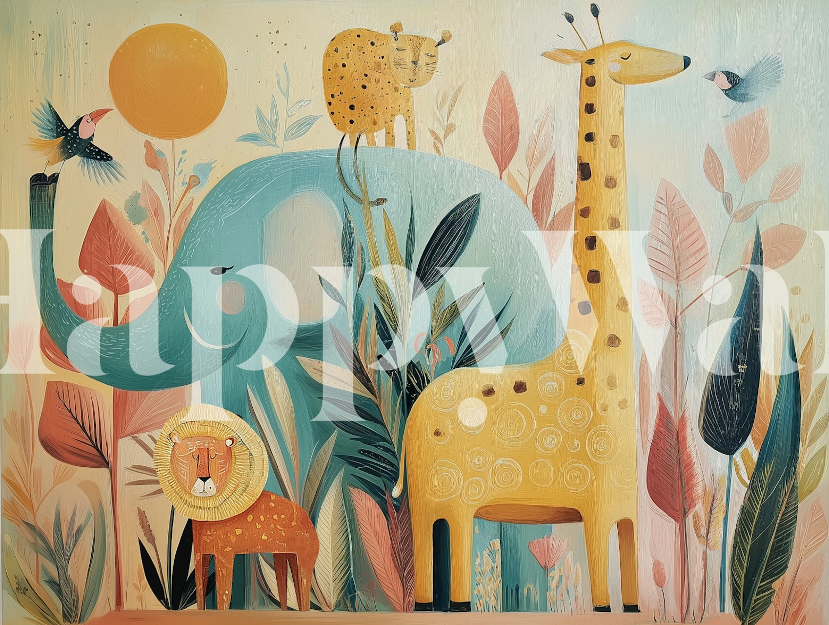 Jungle Safari Delight behang in een kamer