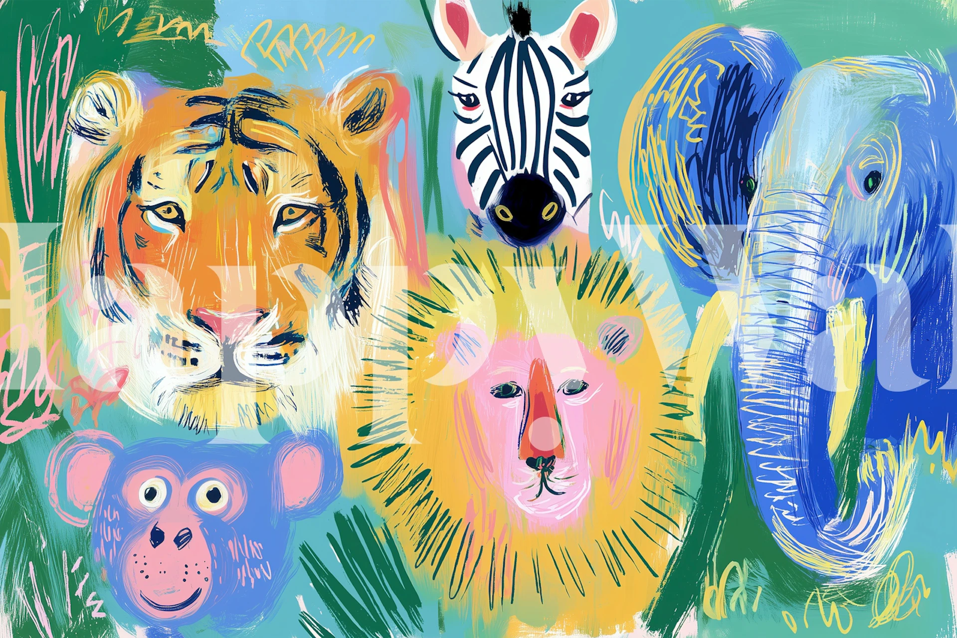 Arty Jungle Animals wallpaper in a room