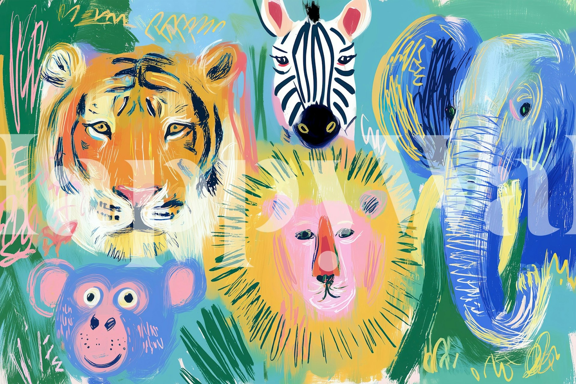 Arty Jungle Animals wallpaper in a room