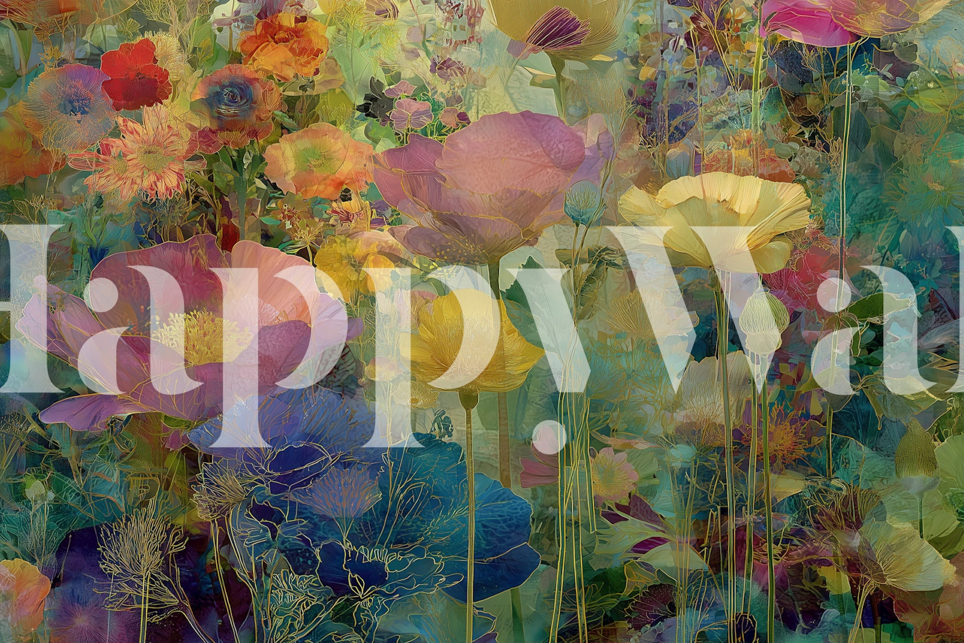 Colorful assorted flowers with vibrant hues in a floral collage wallpaper.
