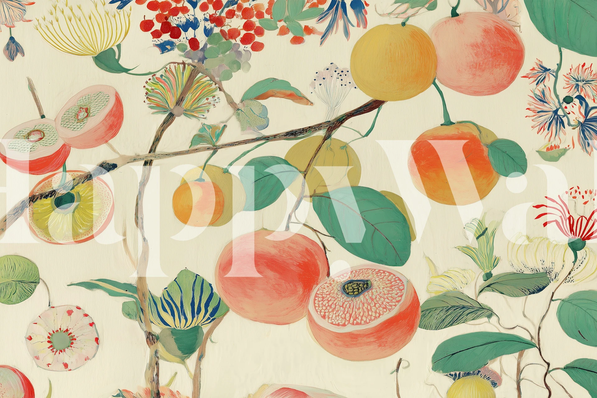 Vibrant Fruit Blossom papel de parede em um quarto