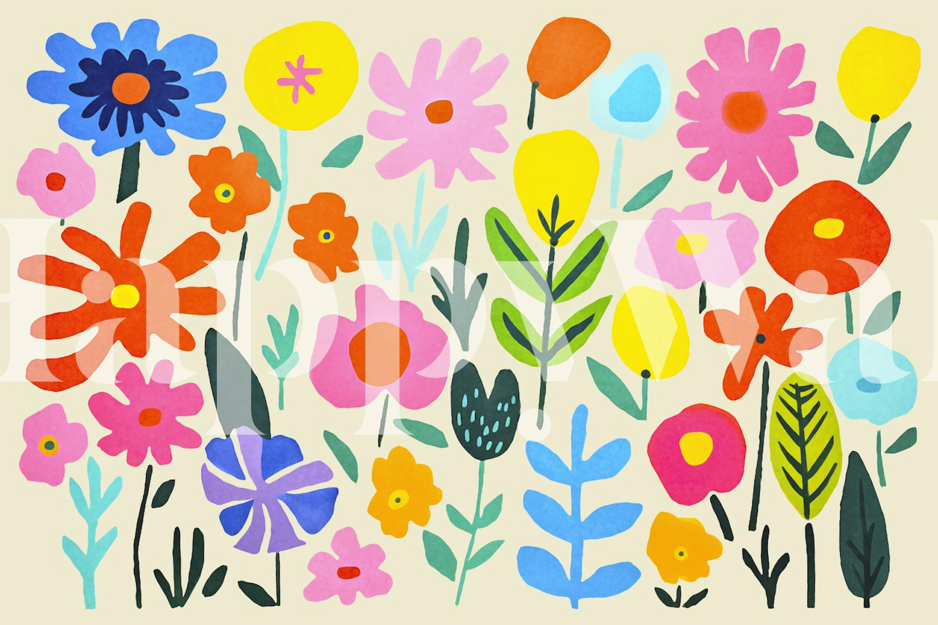 Joyful flower wallpaper in a colorful room