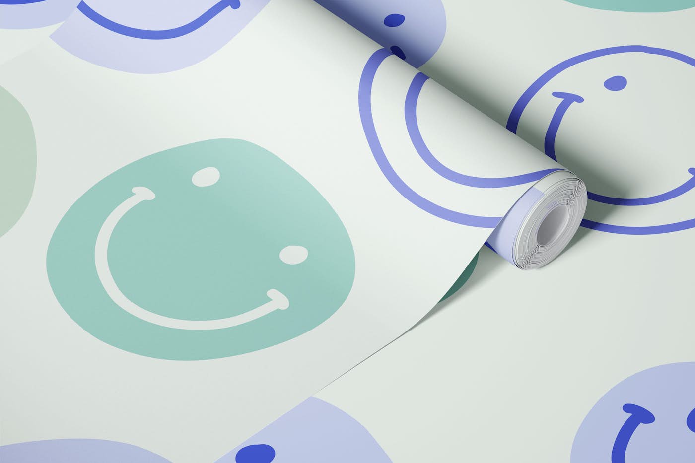 Groovy happy blue wallpaper roll