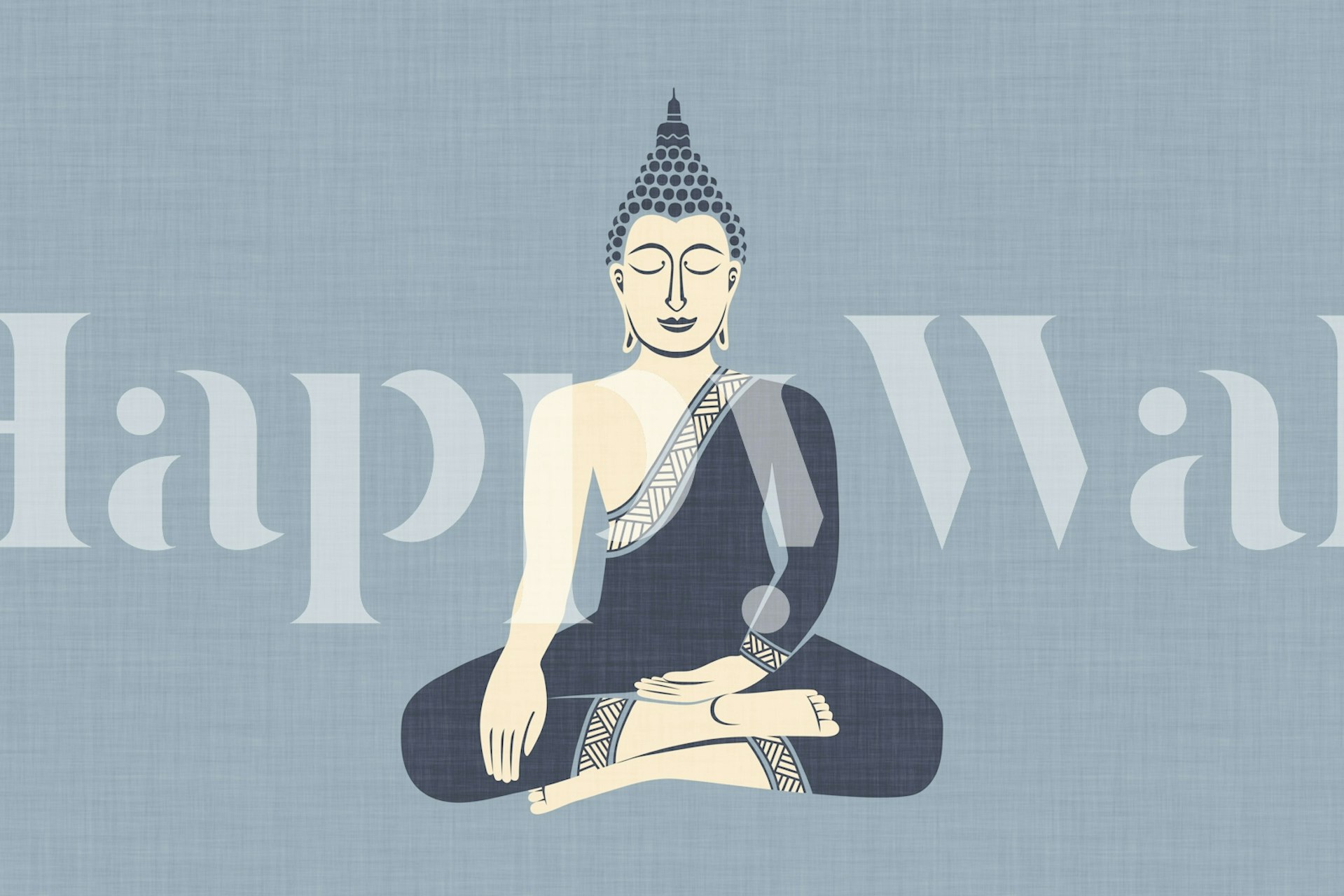 Seated Buddha in Meditation Blue wallpaper in room