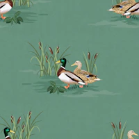 Country Ducks - Mid Green wallpaper