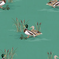 Country Ducks - Mid Green wallpaper