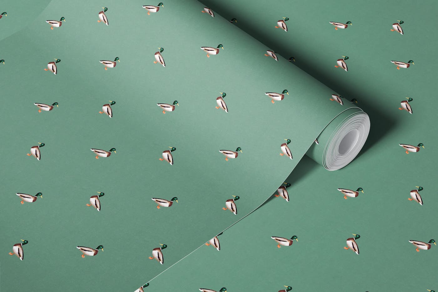 Country Mallard Duck - Mid Green wallpaper roll