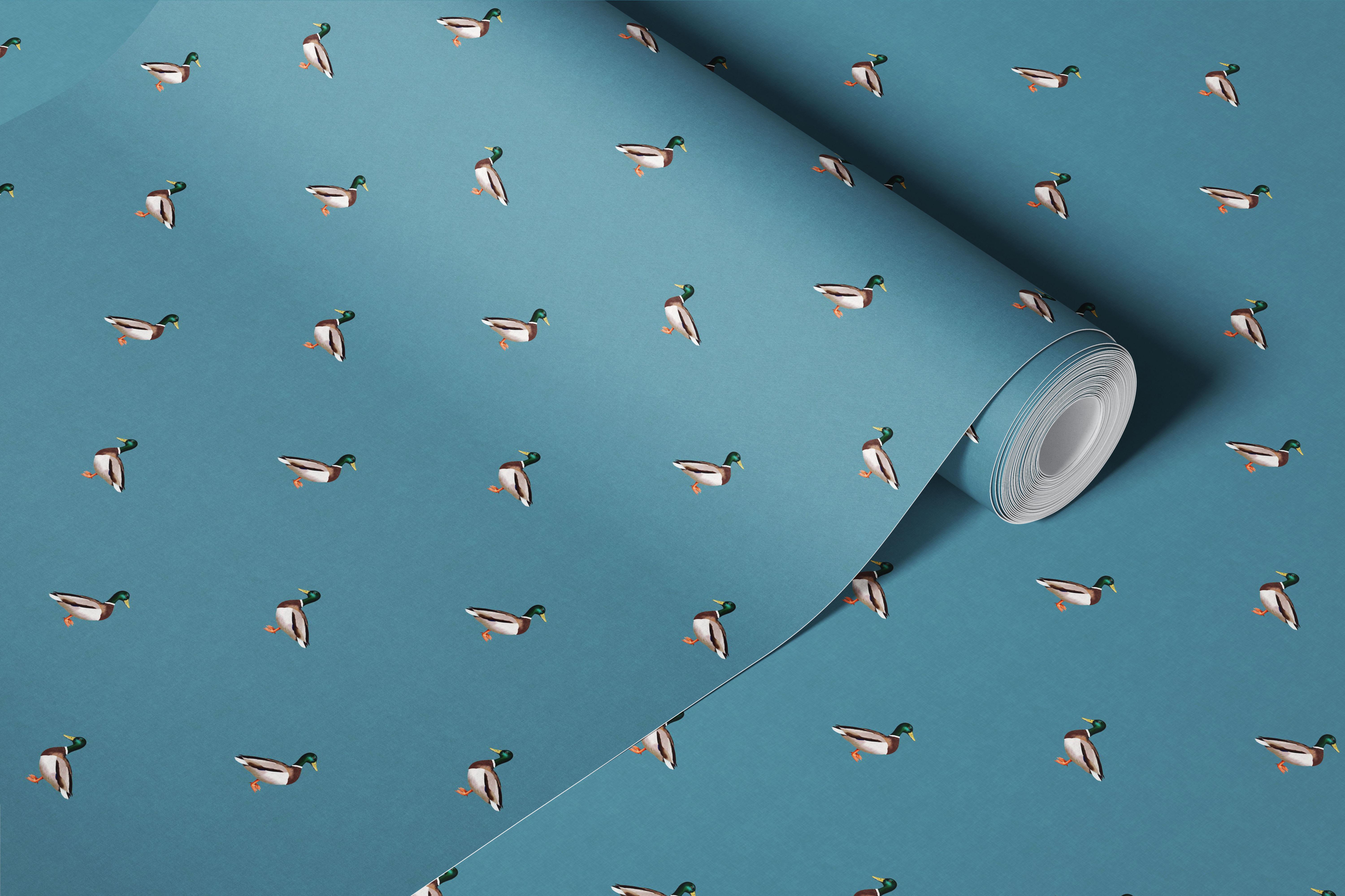 Country mallard ducks on mid blue background wallpaper