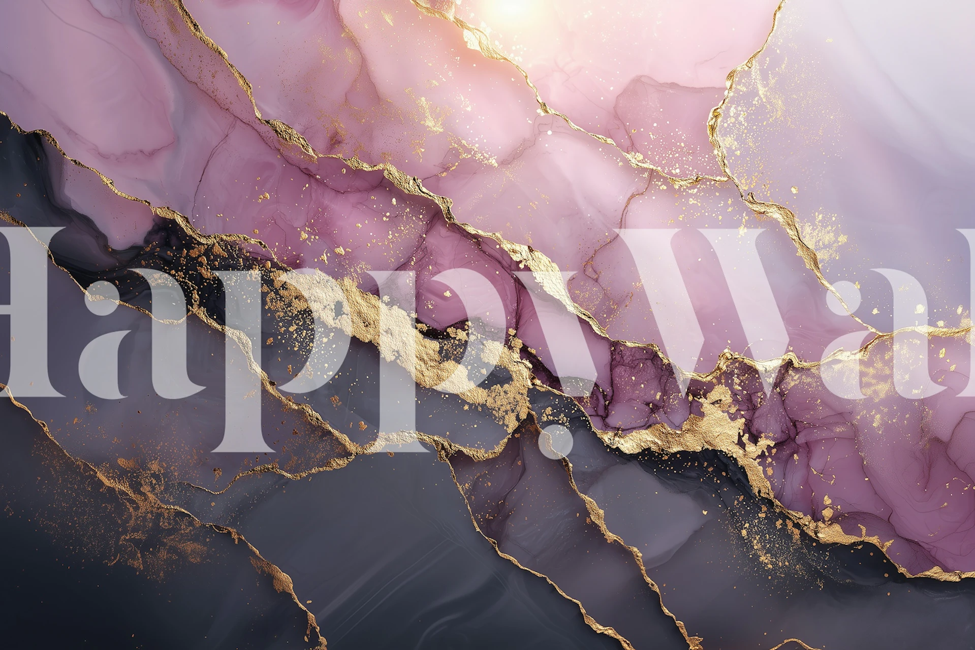 Lavender and gold waves wallpaper in a room