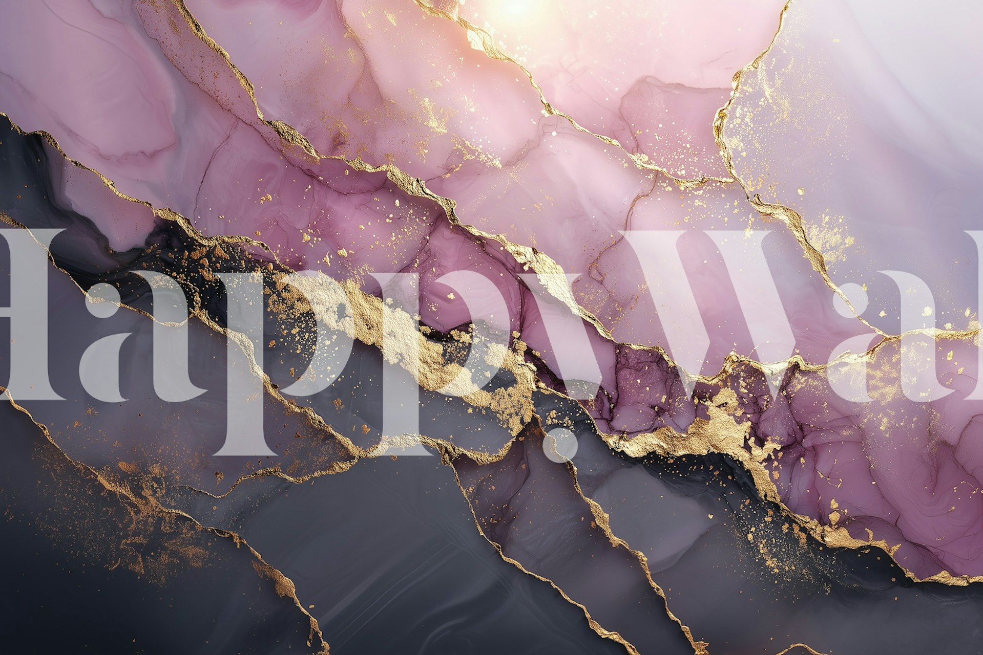 Lavender and gold waves wallpaper in a room