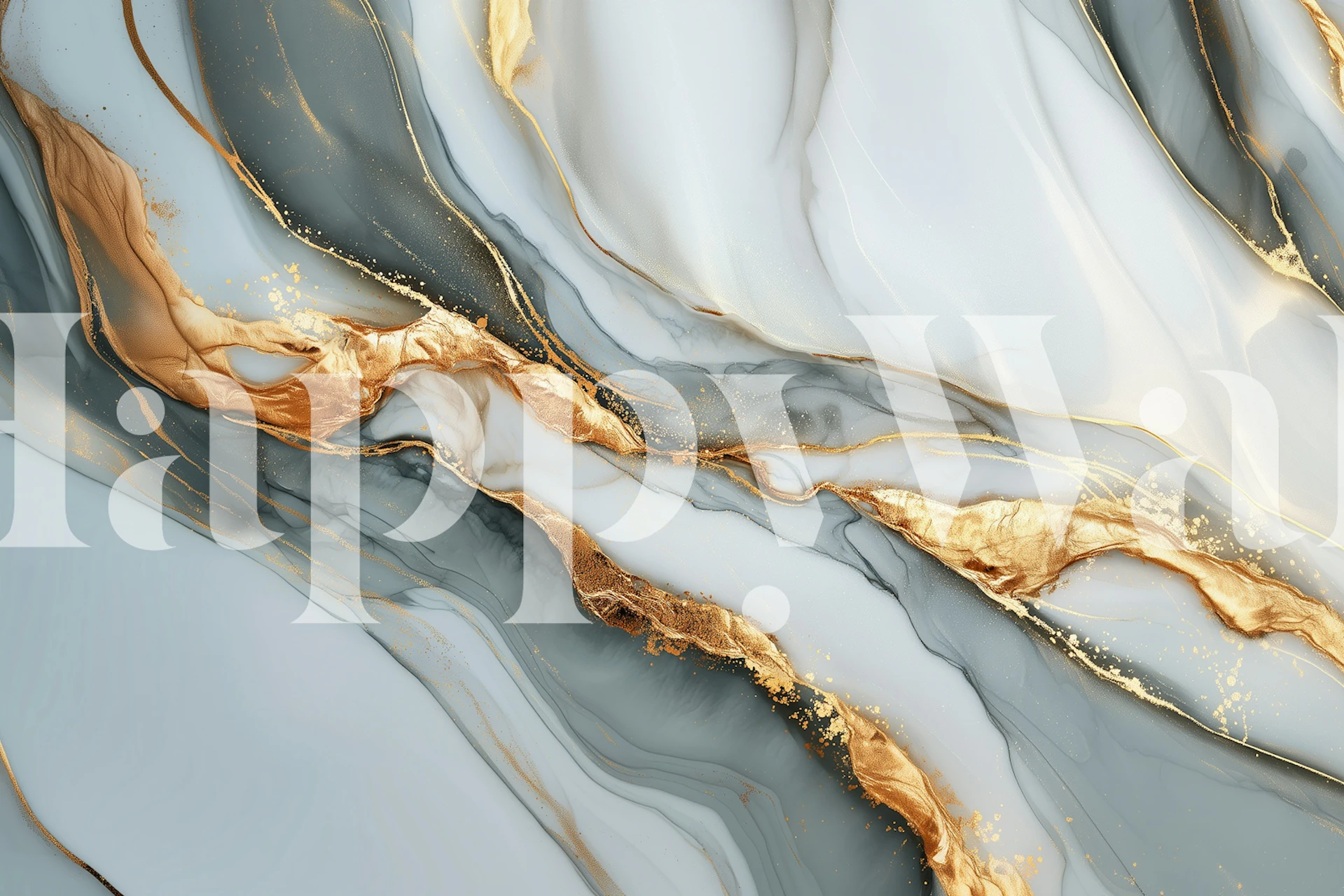 Gold marbling design on light grey wallpaper