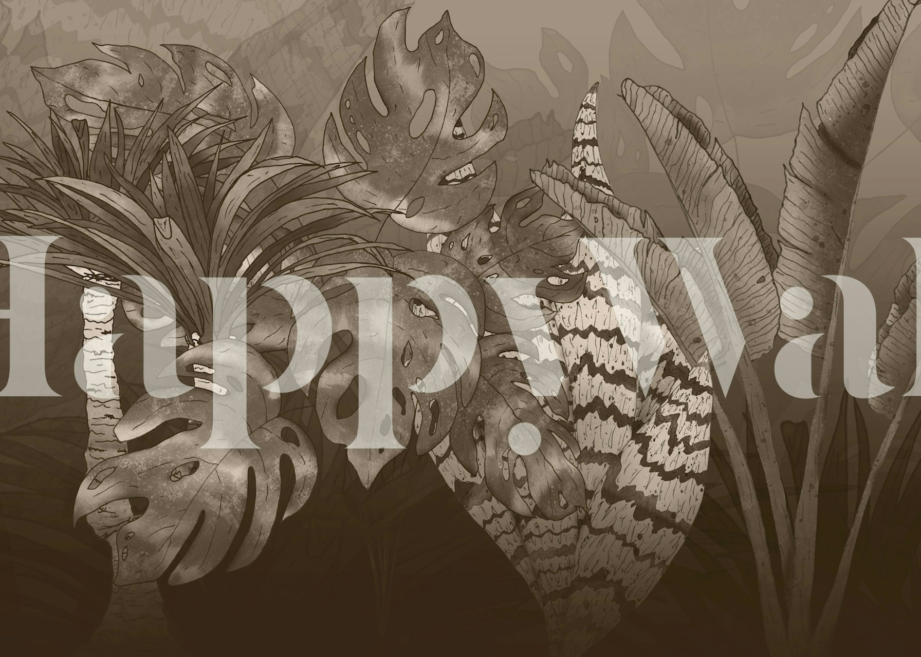 Tapeta Sepia Tropical Jungle Garden u sobi