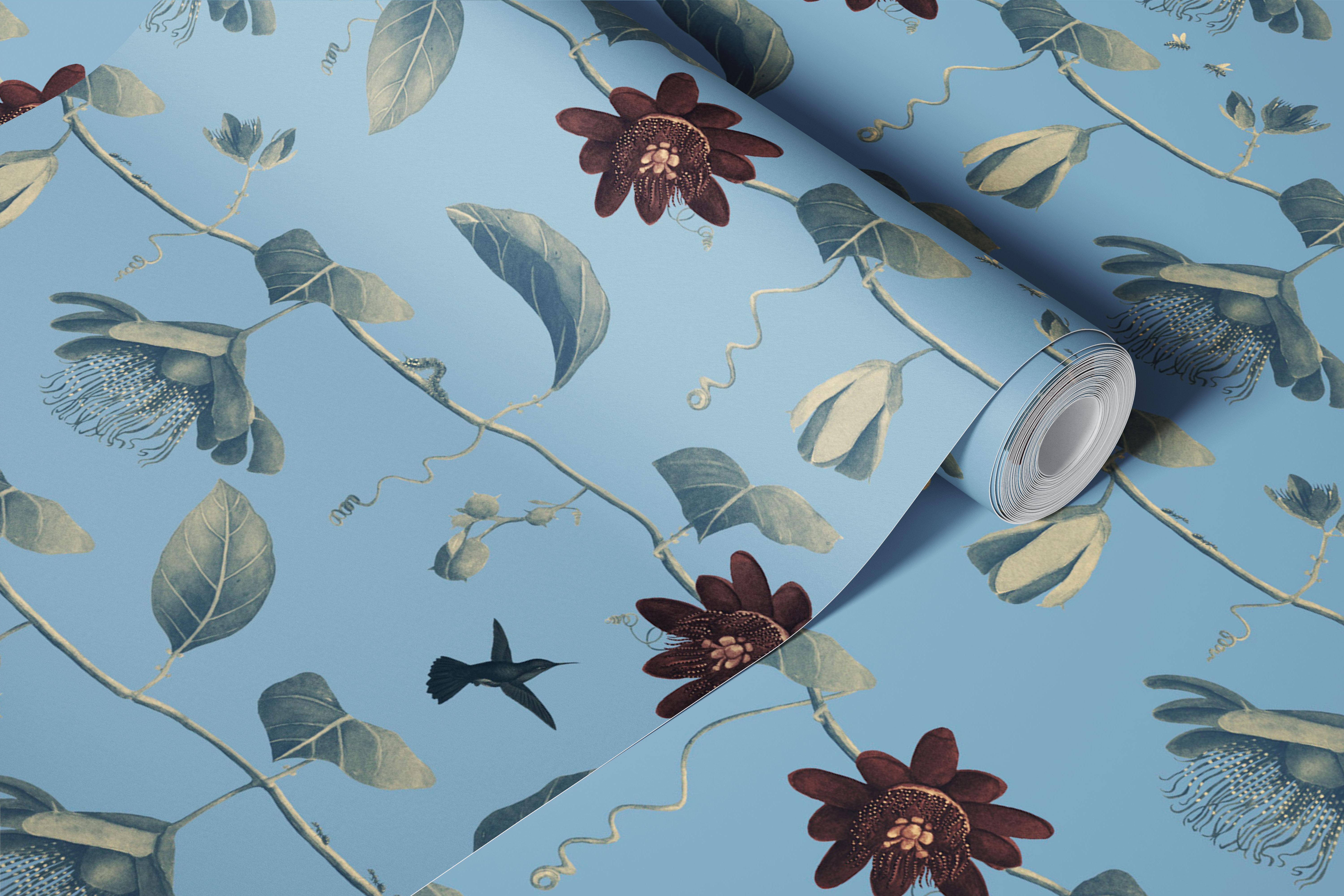 Passion Flower - Blue wallpaper in a room