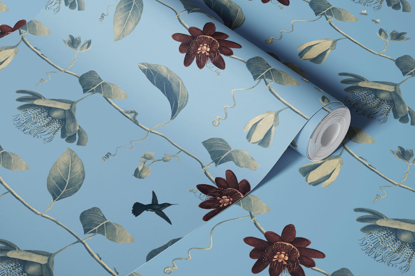 Passion Flower - Blue wallpaper roll