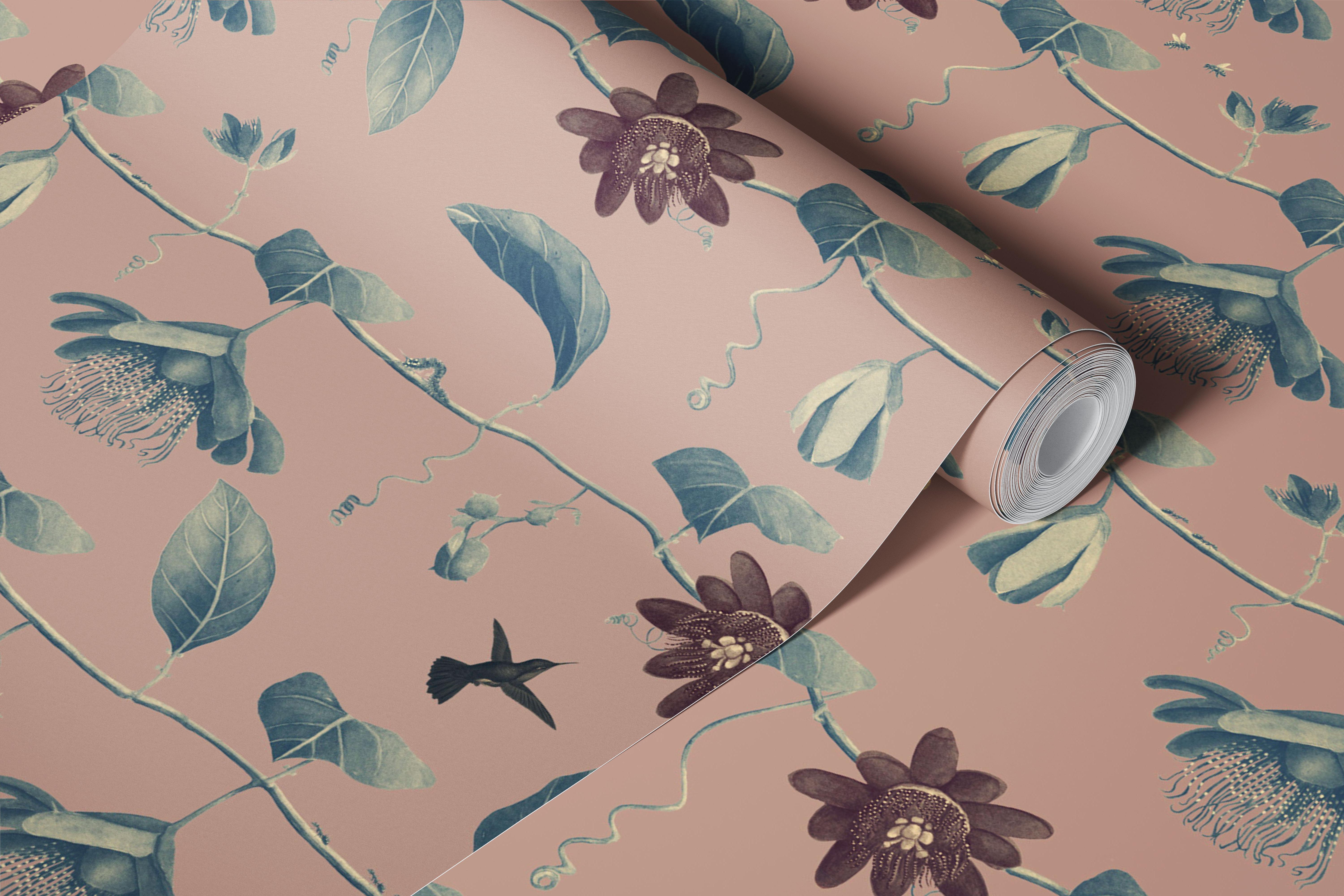 Passion Flower Rose wallpaper in a room