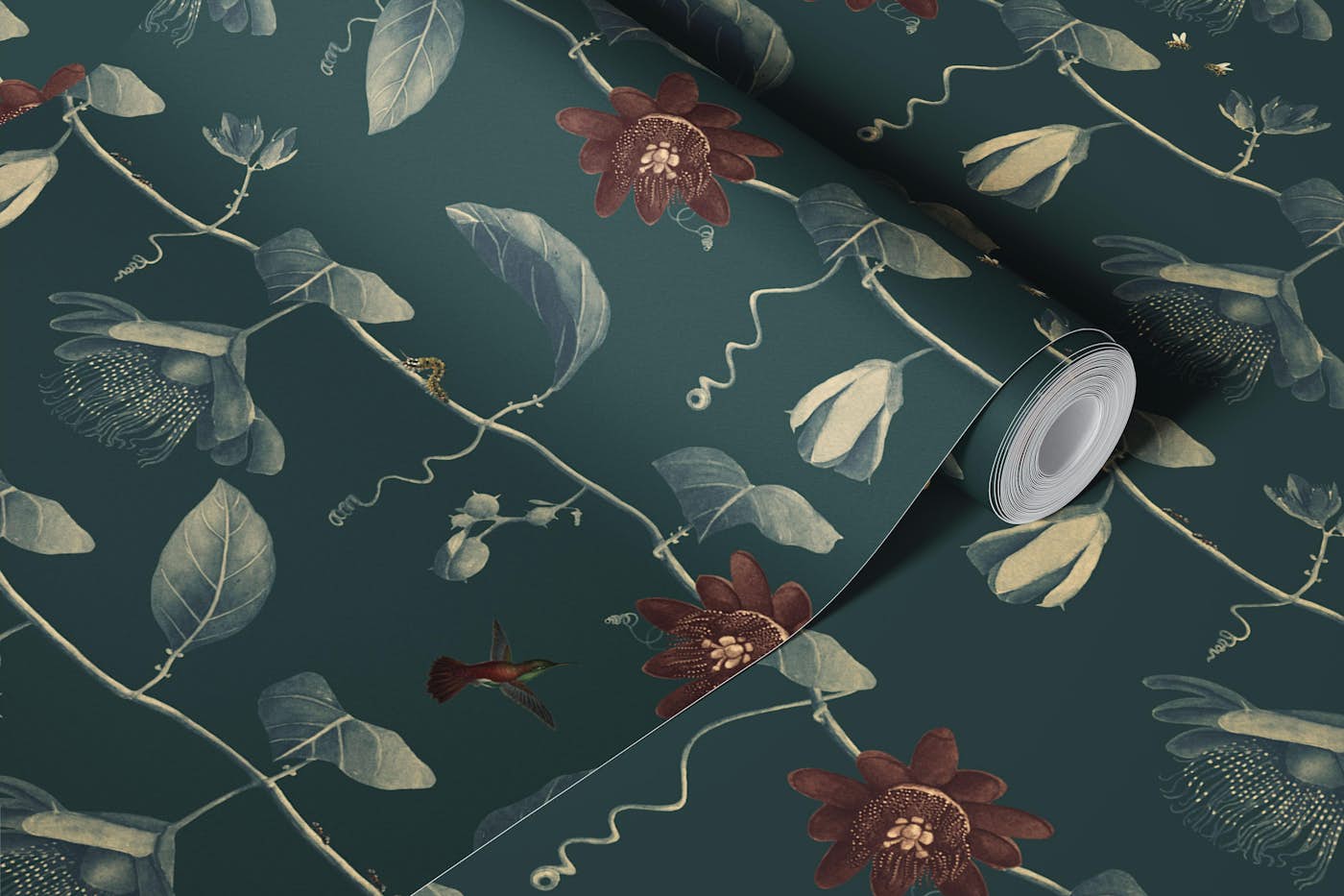Passion Flower - Emerald wallpaper roll