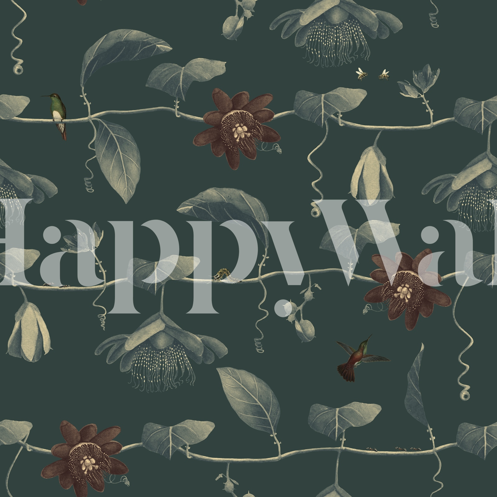 Botanical Floral Wallpaper in Emerald Green